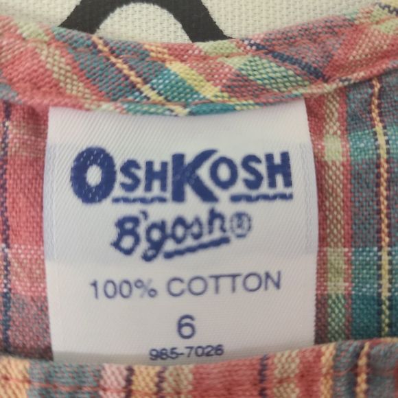 VTG OshKosh B'Gosh Plaid Jumper Dress Size 6 Pink Yellow Green - Picture 4 of 5